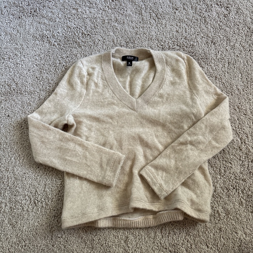 AQUA Tan Cashmere Cropped Sweater